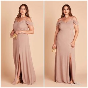 Birdy Grey Taupe Crepe Dev Slit Maxi Dress Size XXL Formal Bridesmaid NWT